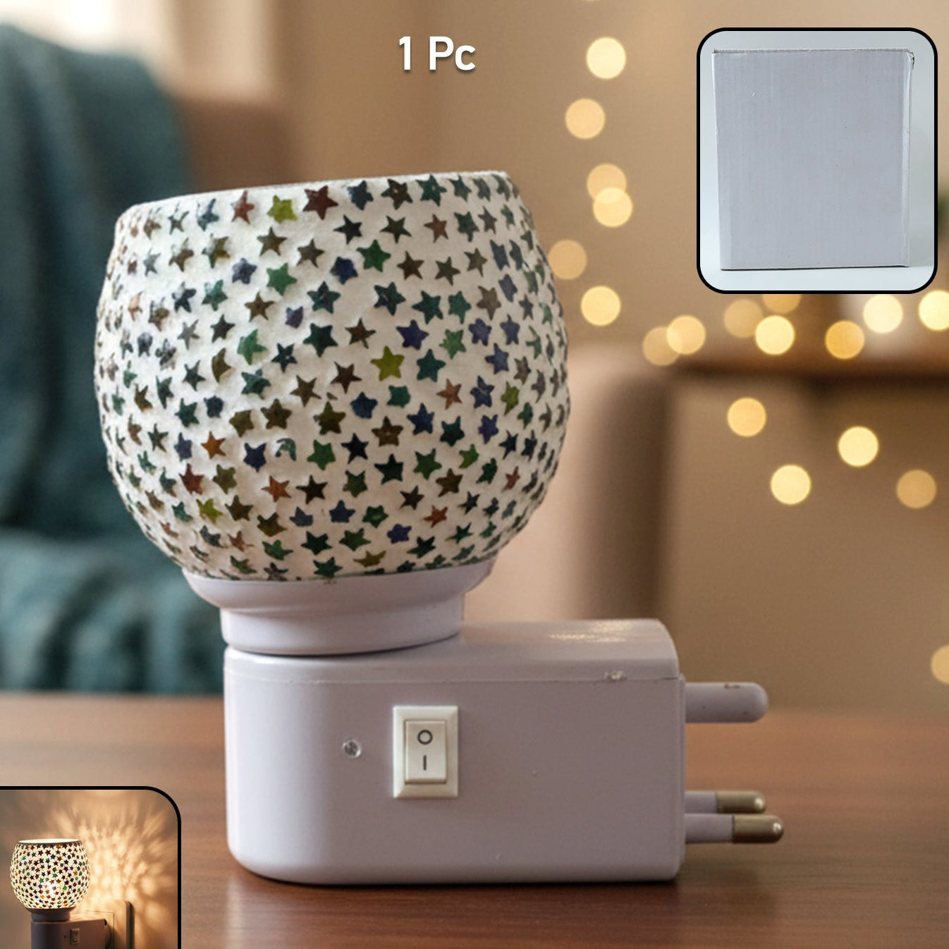 Mosaic Glass Star Pattern Plug-in Night Lamp (1 Pc) - Warm Ambient Light - Happy Price - Image 1