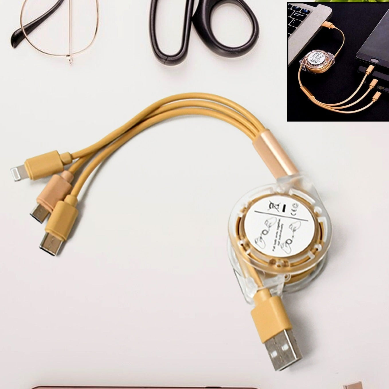 Retractable Charger Charging Cable Micro Usb Cable 3 In 1 Multi Charging Cable Compatible With Phone  Type C  Micro Android Usb And Other Mobile Devices (1 Pc) - Happy Price - Image 1