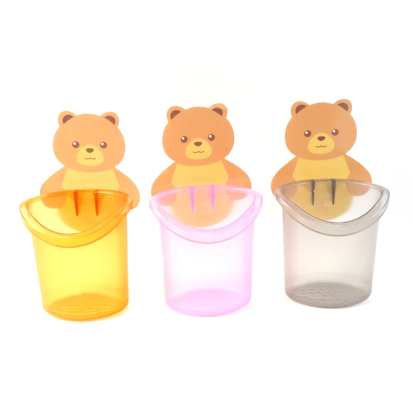 Cute Teddy Bear Toothbrush Holder for Kids - 3 Pc Set - Happy Price - Image 2