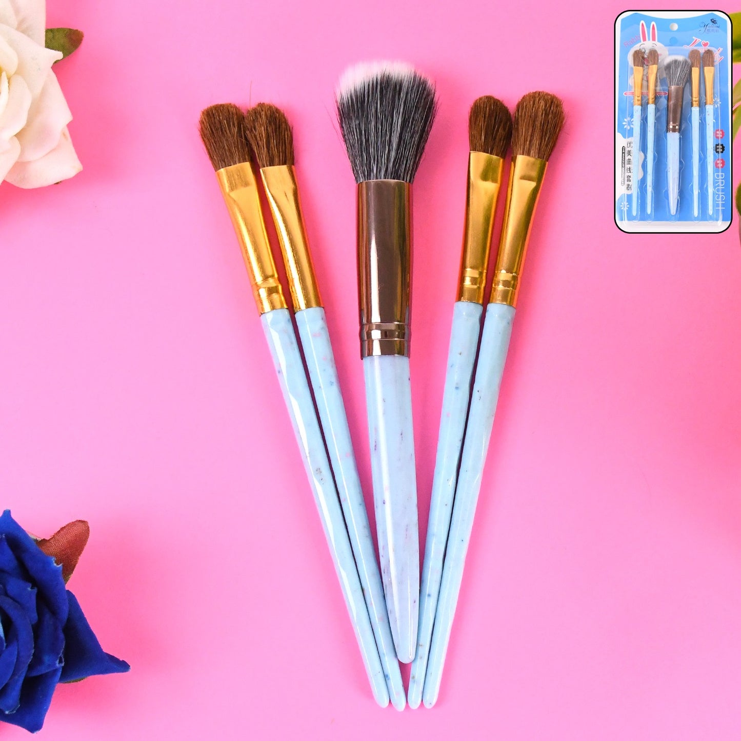 5pc Makeup Brush Tools Kit (5 Pcs Set  Mix Color) - Happy Price - Image 2