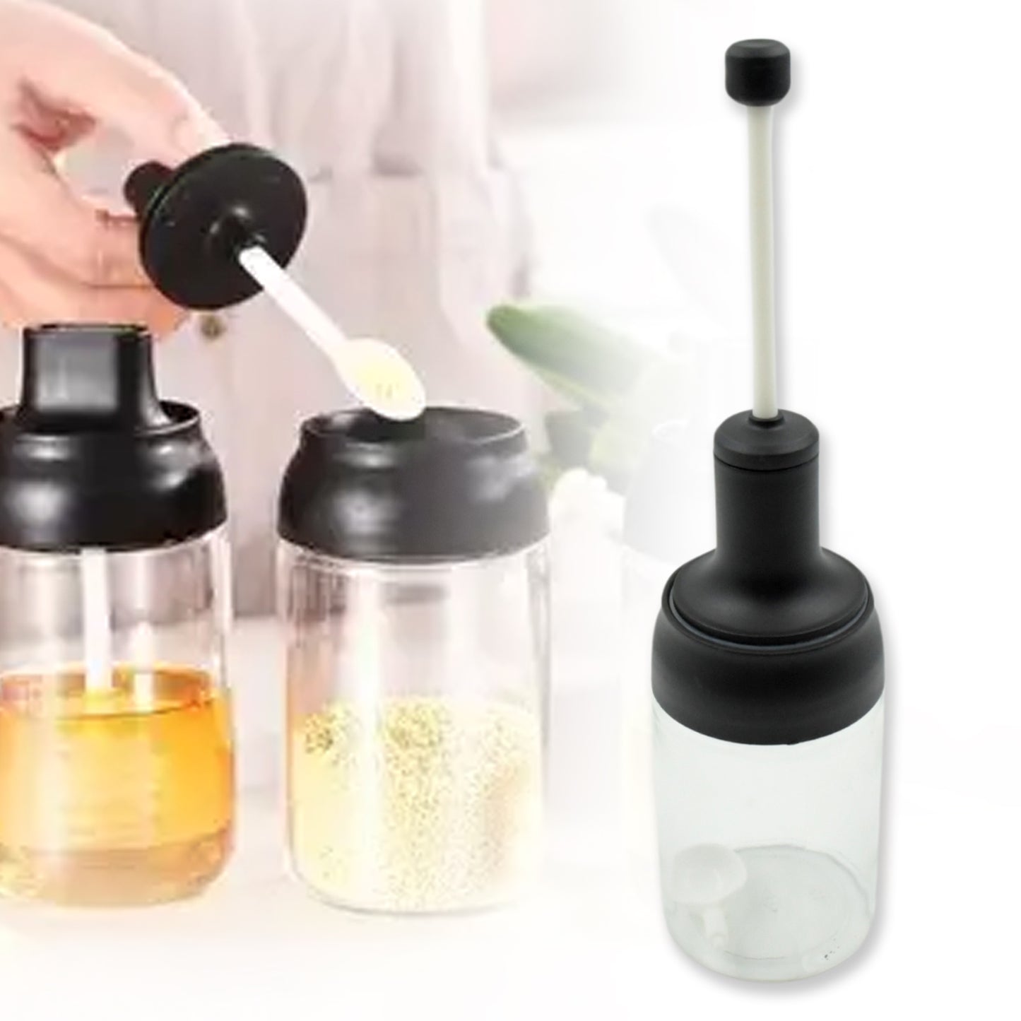 Heat-resistant Condiment Container Seasoning Box Glass Condiment Canisters Pots Bottle With Serving Spoons For Salt Spice Honey Sugar Bbq Resturant Jar Oil Bottle Honey Jar Dispenser Airtight Cap Transparent (1 Pc) - Happy Price - Image 4