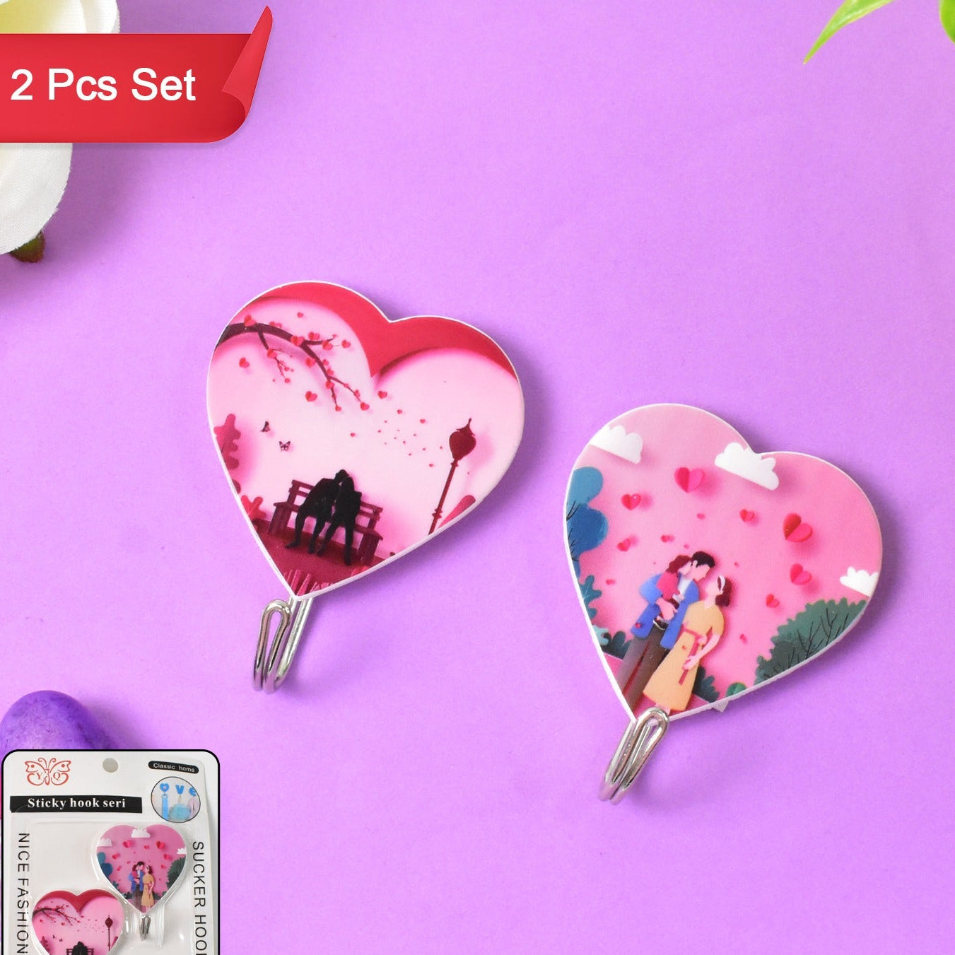 Multipurpose Strong Heart Shape Hook Self-adhesive Hooks (2 Pc Set) - Happy Price - Image 1