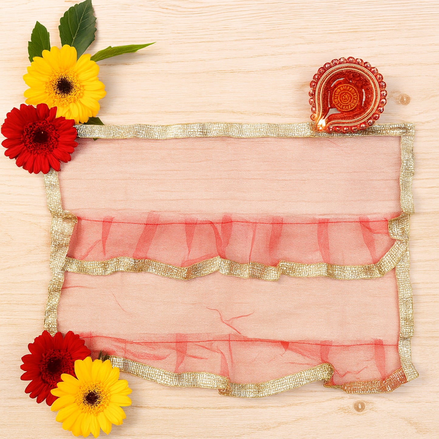 Premium Tulsi Vastra Pooja Cloth Set - 2 Pcs Red with Gold Border - Happy Price - Image 6