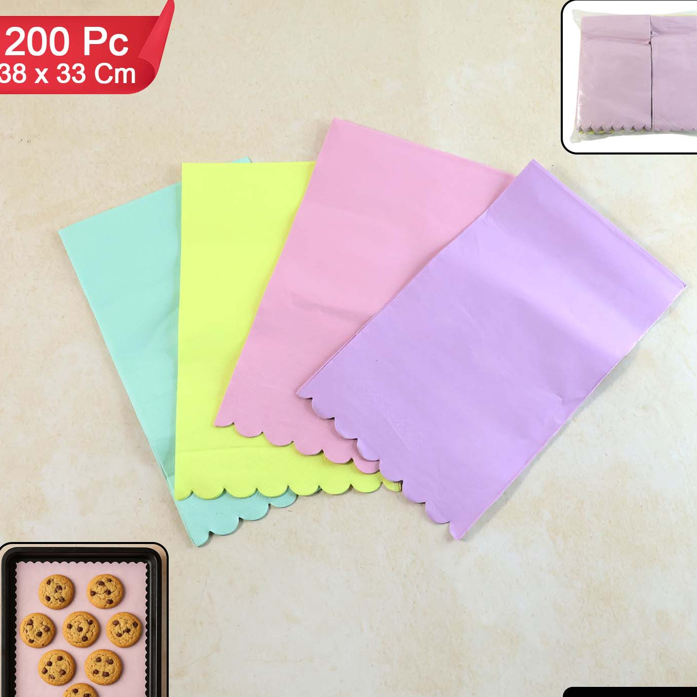Decorative Baking Parchment Sheets - Multicolor, 38x33 cm, 200 Pcs - Happy Price - Image 1