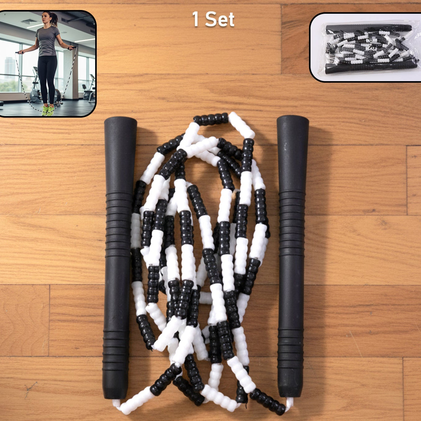 Adjustable Beaded Skipping Rope for Fitness - 1 Set - Happy Price - Image 1