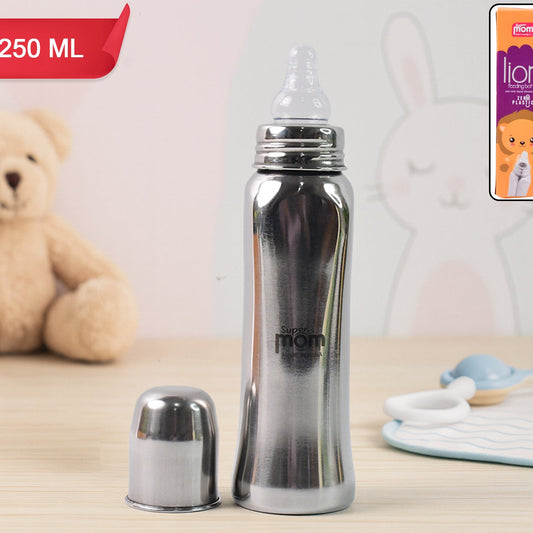 Stainless Steel Baby Feeding Bottle 250ml with Anti-Colic Nipple - Happy Price - Image 1