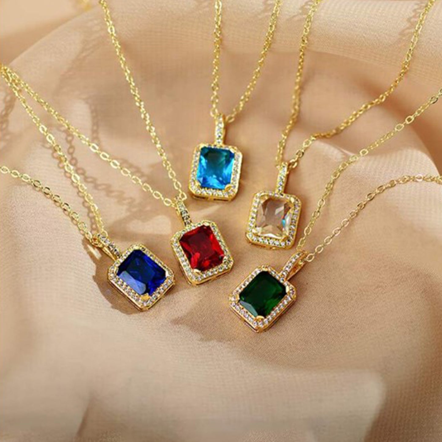 Stone Pendant Necklace Chain Set With Earrings (1 Set  Mix Color  Design) - Happy Price - Image 5