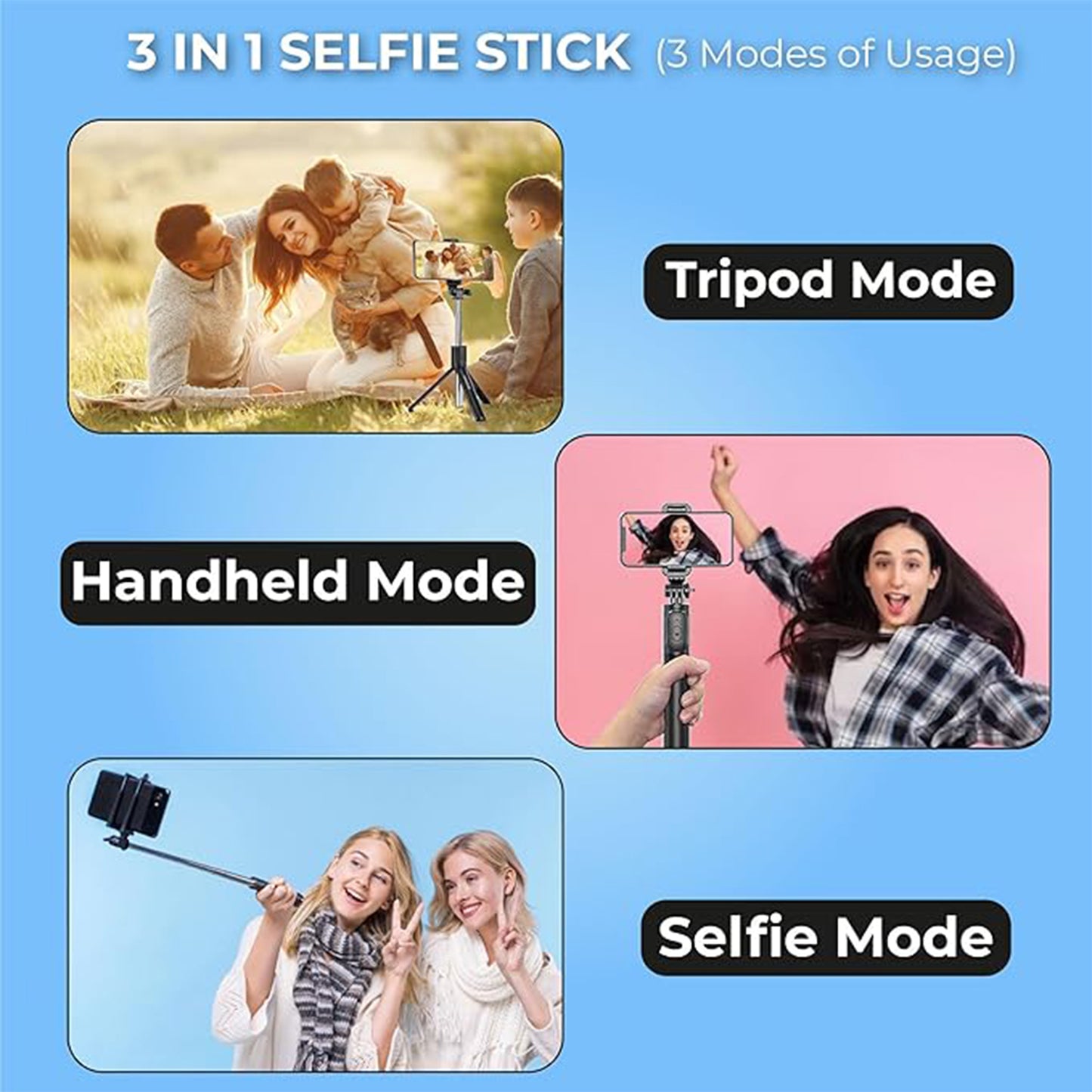 Selfie Stick With Tripod Stand (1 Pc  160 Cm Long Approx) - Happy Price - Image 3