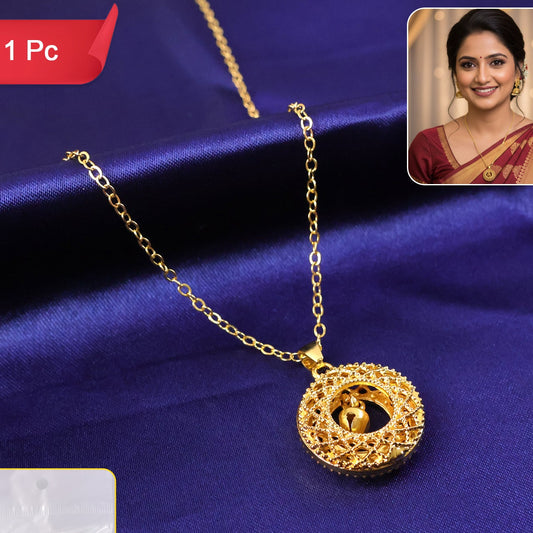 Gold-Tone Round Jhumka Pendant Chain Necklace for Women (1 Pc) - Happy Price - Image 1