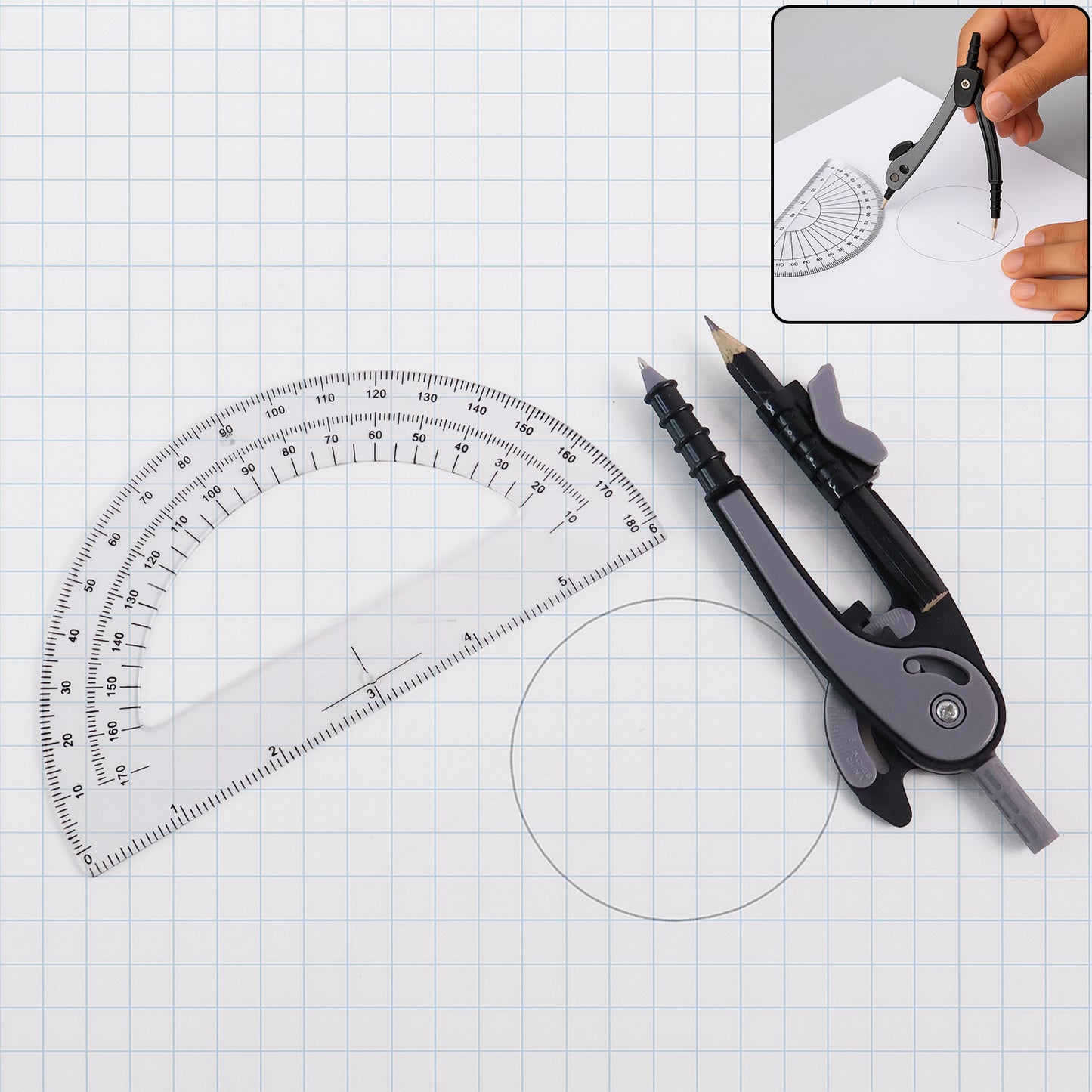2-piece Geometry Protractor Set With Lock And Transparent Protractor - Happy Price - Image 2