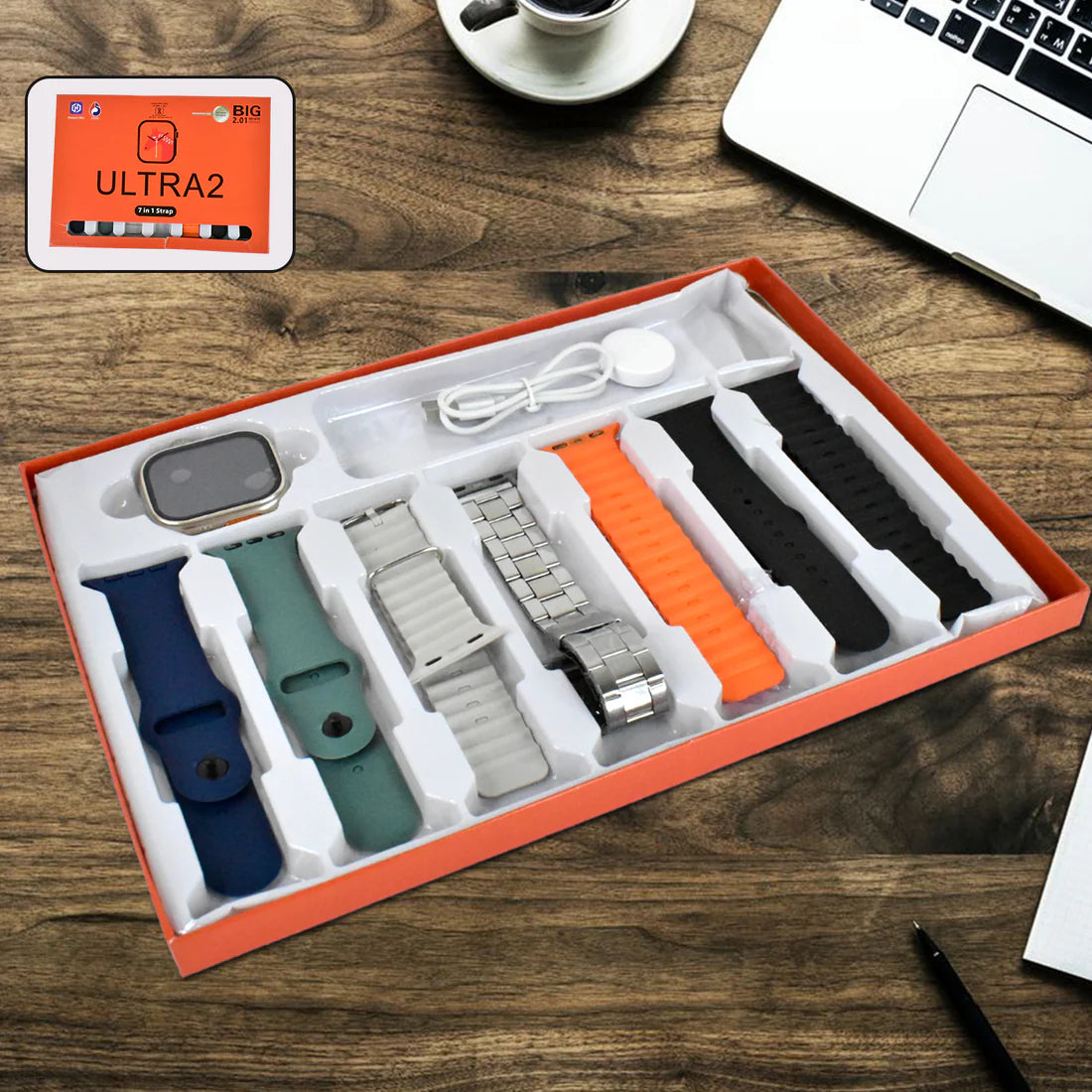 7 In 1 Ultra Smart Watch Combo With Seven Classic Straps  Transparent Screen Guard (1 Set  Mix Color) - Happy Price - Image 6