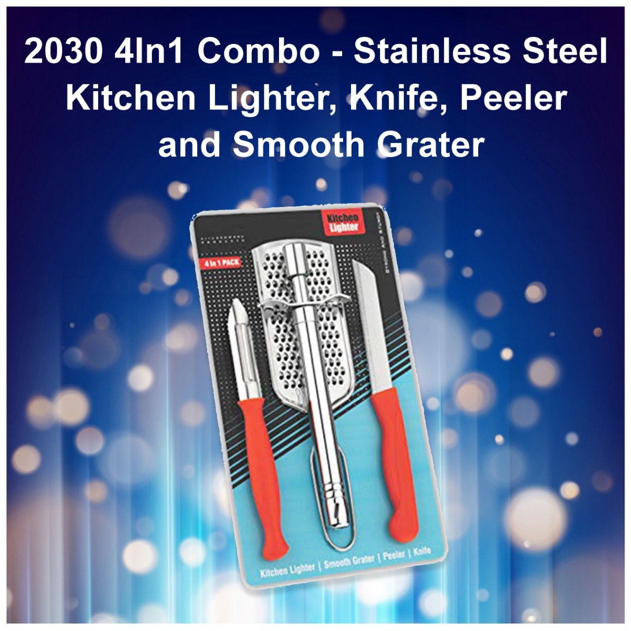 4in1 Combo - Stainless Steel Kitchen Lighter Knife Peeler And Smooth Grater - Happy Price - Image 1