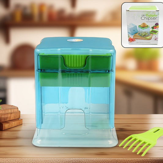 2 In 1 Potato Chipser  Slicer French Fries Maker Finger Chips  Plastic  Two Blades Finger Chips Cutter For Kitchen Accessoryvegetable Fruit Slicer (1 Pc) - Happy Price - Image 1