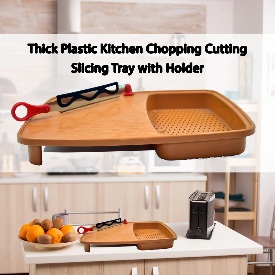 Thick Plastic Kitchen Chopping Cutting Slicing Tray With Holder - Happy Price - Image 2