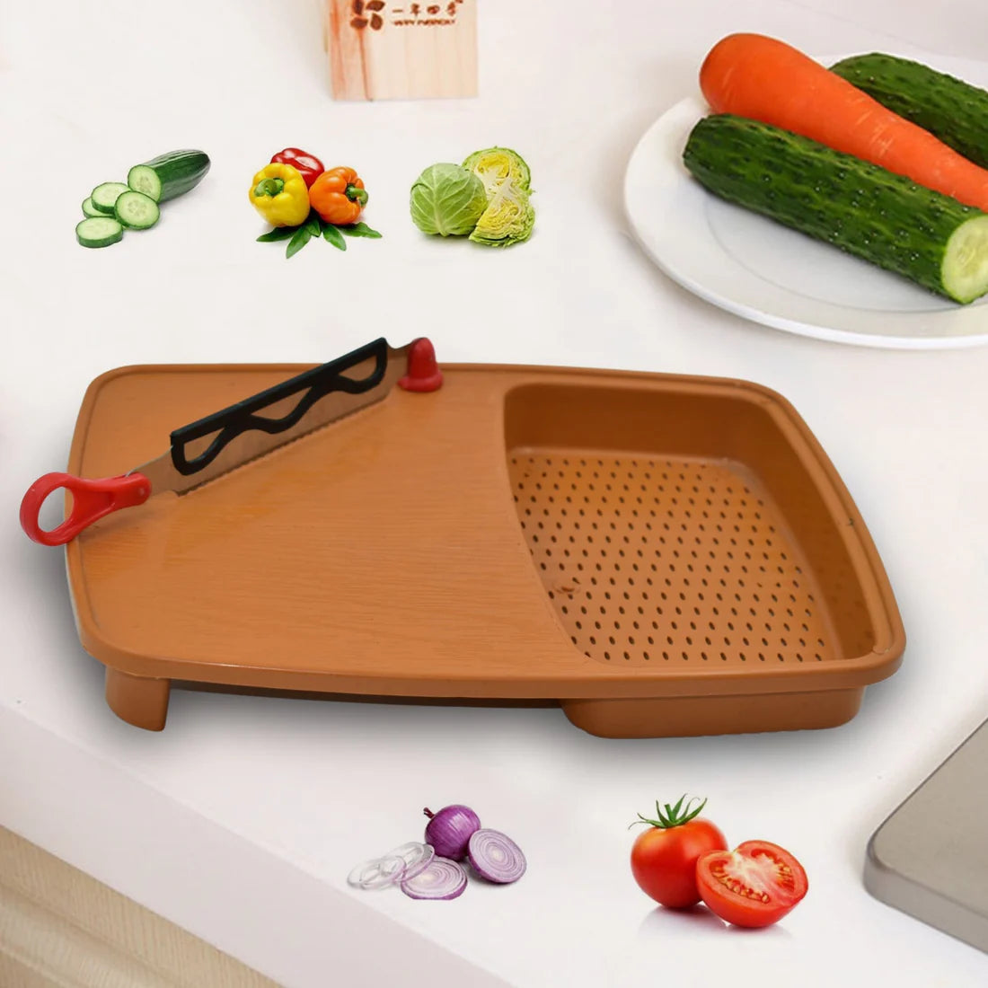 Thick Plastic Kitchen Chopping Cutting Slicing Tray With Holder - Happy Price - Image 7