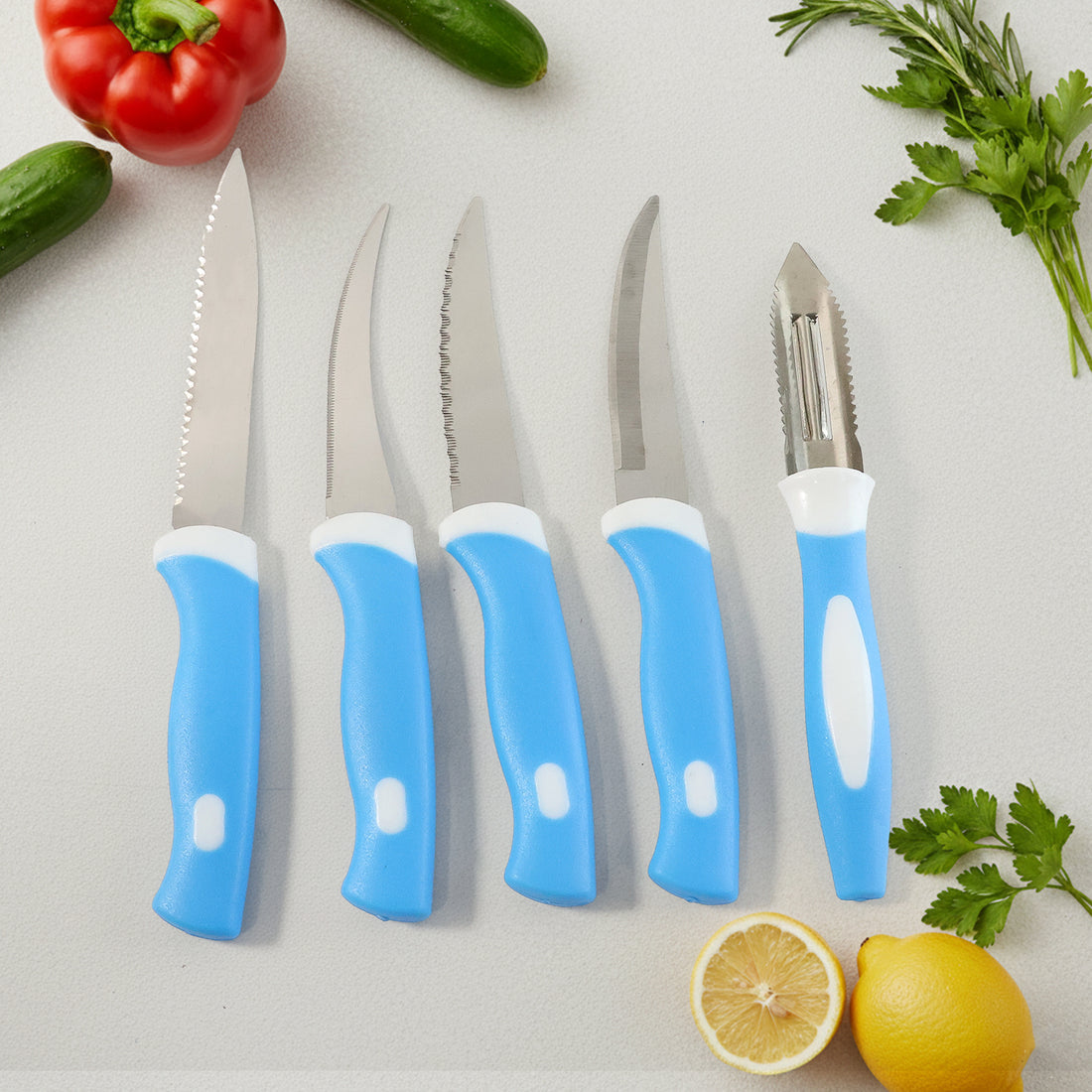6-Piece Stainless Steel Kitchen Knife and Peeler Set with Stand - Happy Price - Image 5