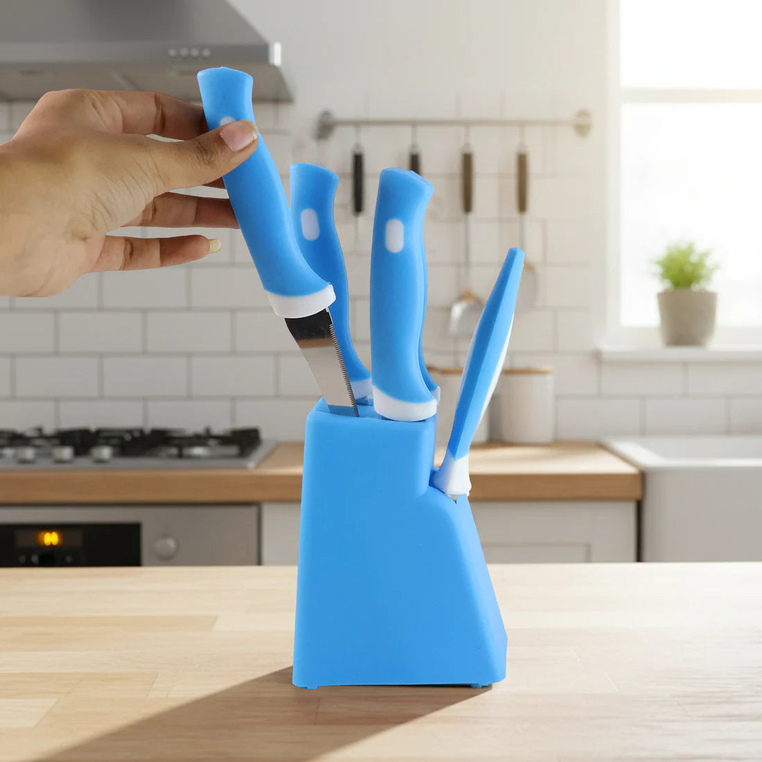 6-Piece Stainless Steel Kitchen Knife and Peeler Set with Stand - Happy Price - Image 4