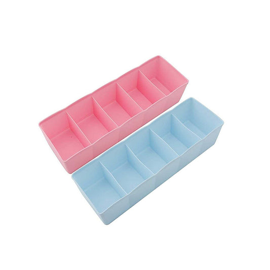 5-compartments Sockshandkerchiefunderwear Storage Box Socks Drawer Closet Organizer Storage Boxes (Pack Of 2) - Happy Price - Image 1