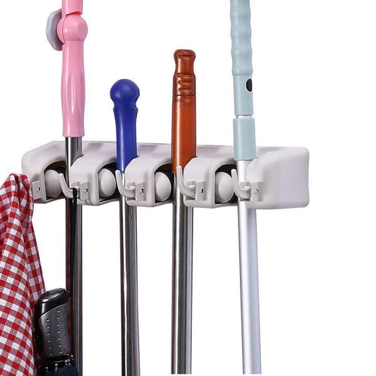 4-layer Mop And Broom Holder Garden Tool Organizer Multipurpose Wall Mounted - Happy Price - Image 1