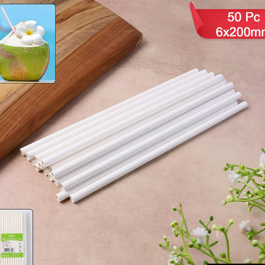 Plain Paper Drinking Straws - 6mm Diameter, 200mm Length, 50 Pcs Pack - Happy Price - Image 1
