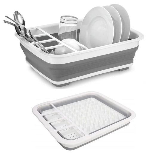 Collapsible Folding Silicone Dish Drying Drainer Rack With Spoon Fork Knife Storage Holder - Happy Price - Image 1