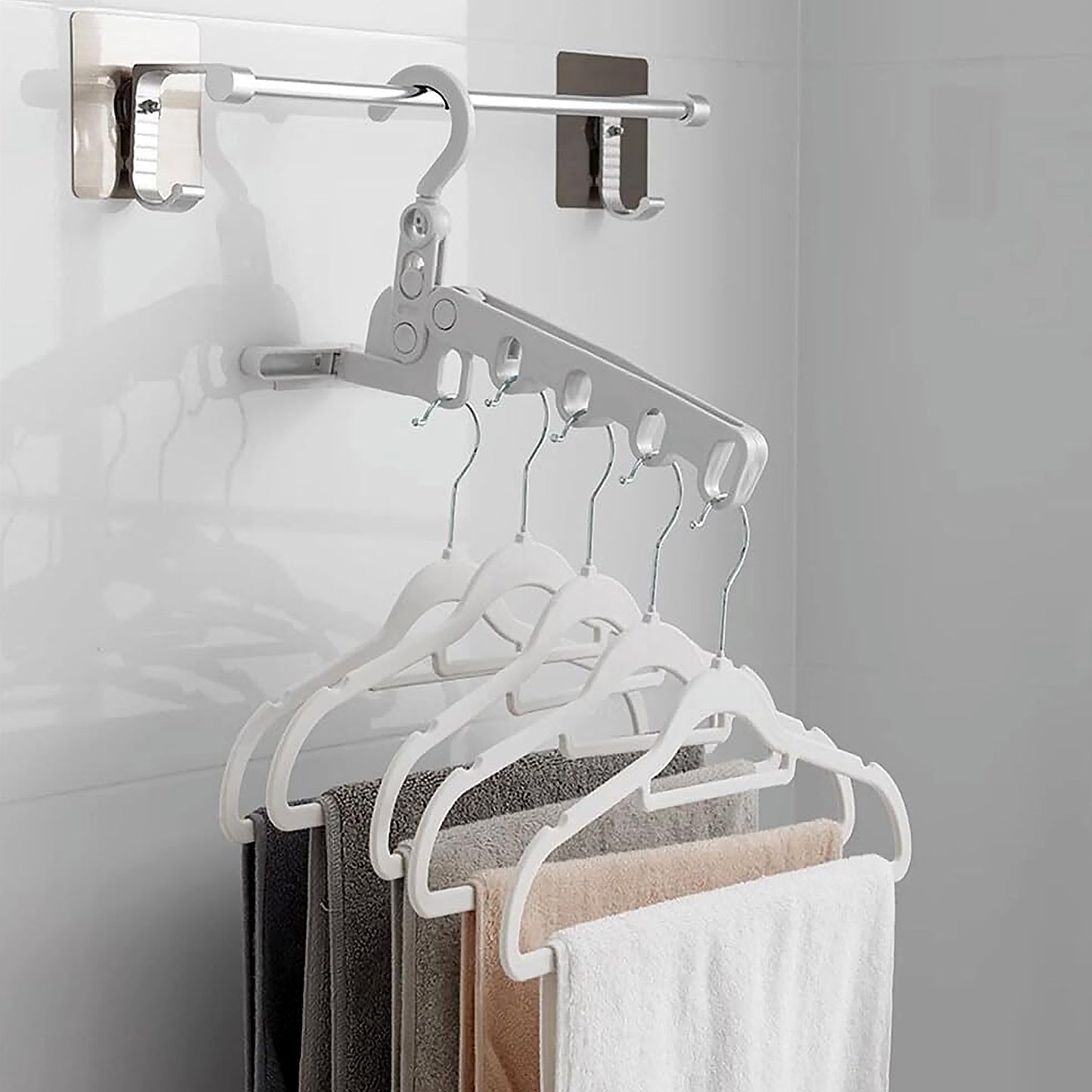 5holes Foldable Clothes Hanger Travel Clothes Hanger Multifunctional Clothes Hanger Space-saving Wall Holder Clothes Rack Robust Clothes Hanger For Travel Indoors. - Happy Price - Image 5