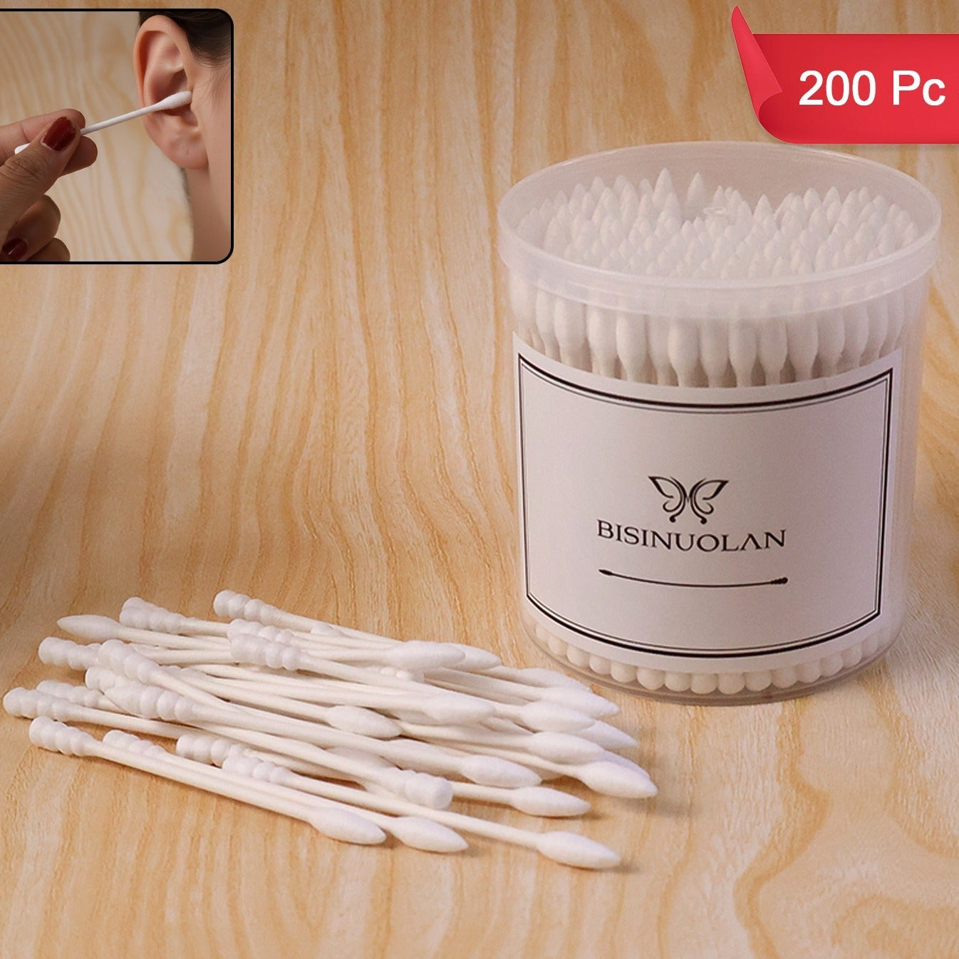 200 Cotton Buds with Jar - Soft Tip Swabs for Hygiene & Makeup - Happy Price - Image 1