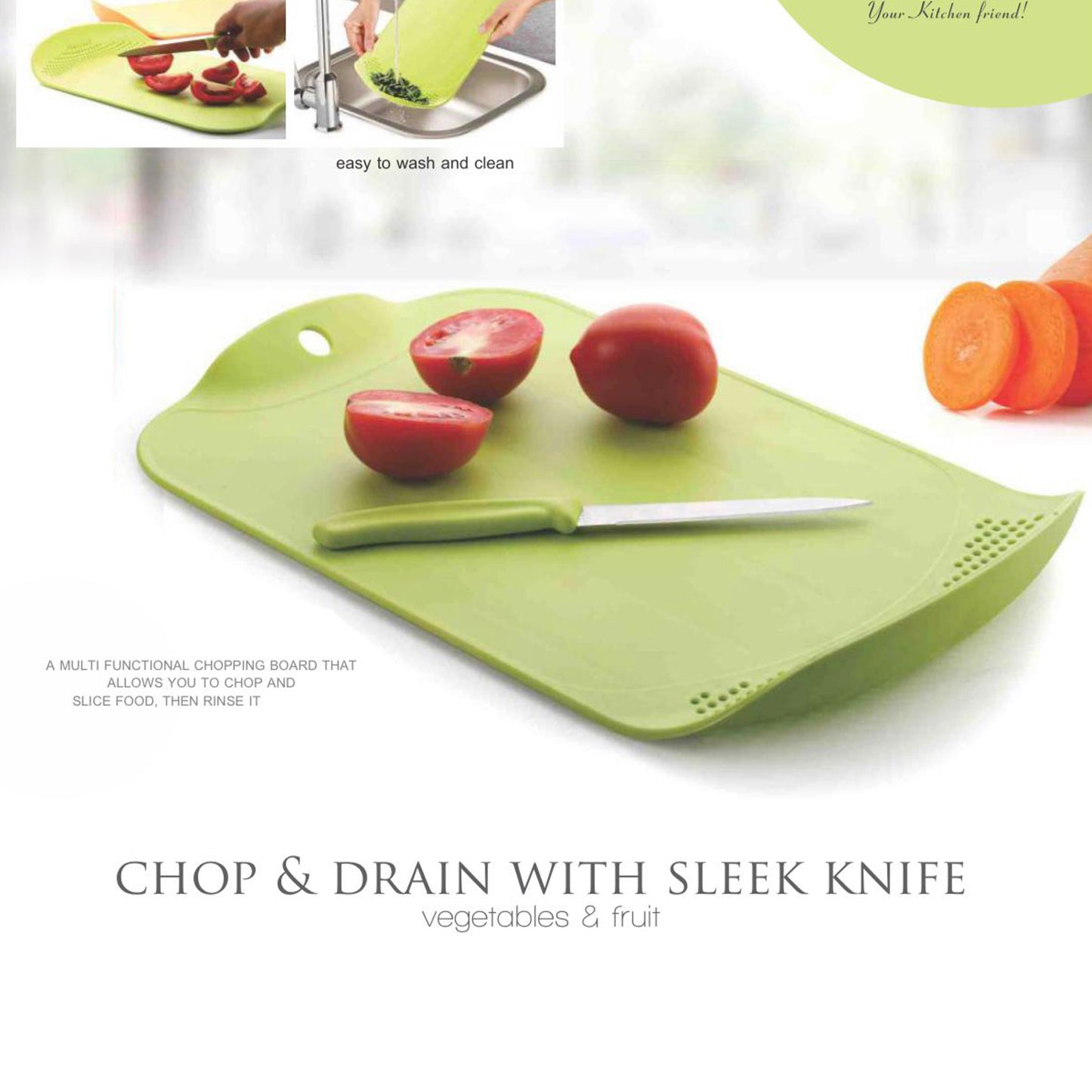 Chop  Drain Vegetables Fruits Chopping Board Sleek Knife - Happy Price - Image 5