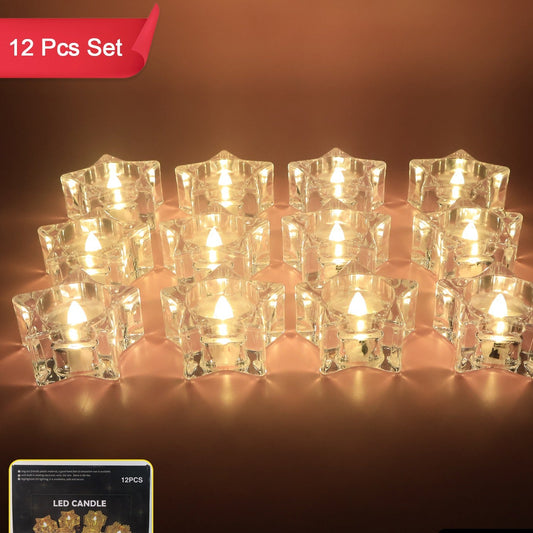 Set of 12 Crystal Effect LED Flameless Candles - Smokeless Battery Operated Tealights - Happy Price - Image 1