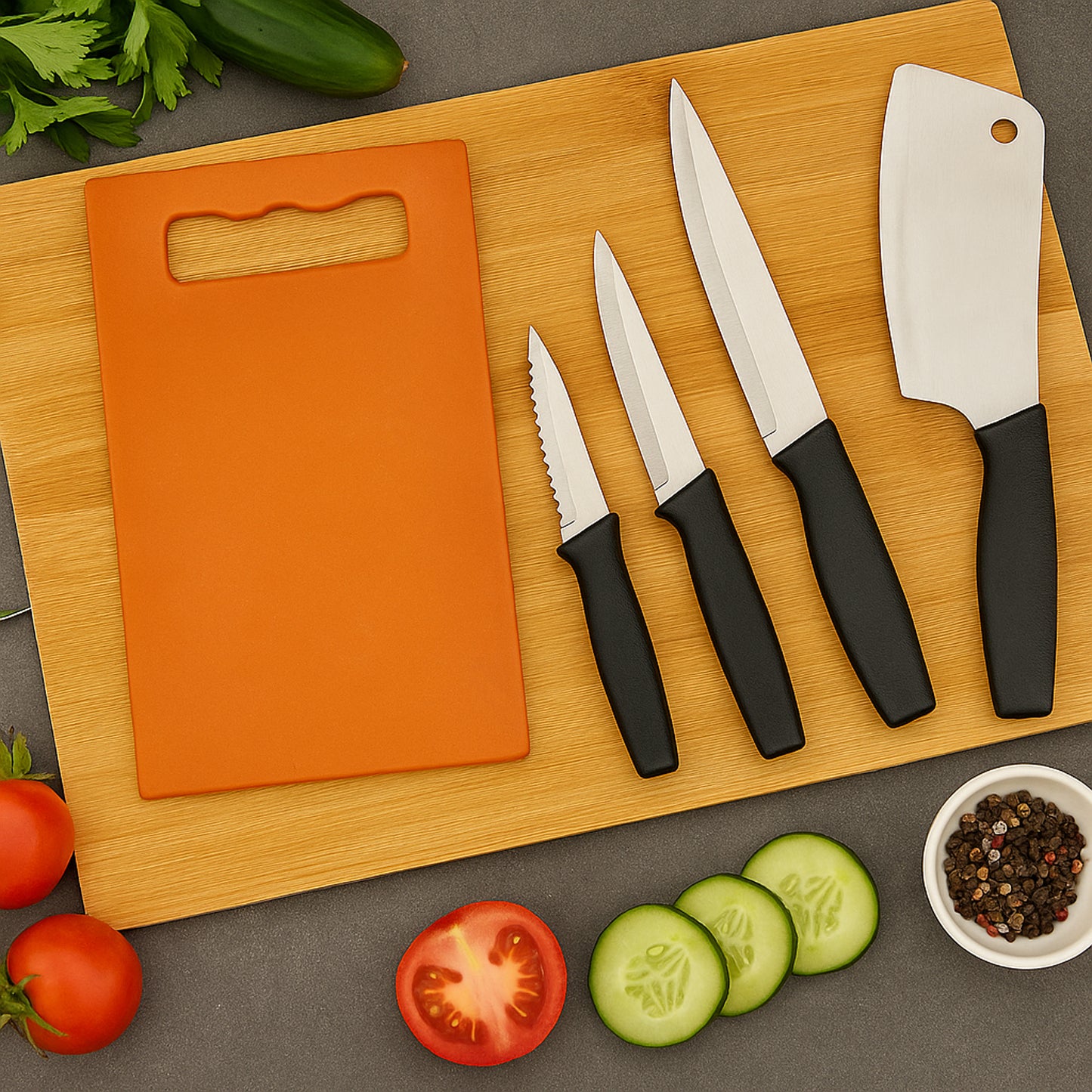 Chopping Board With Knife Set (Pack Of 5) - Happy Price - Image 4