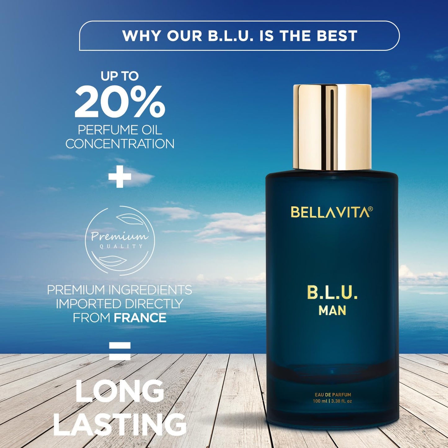 Bellavita B.L.U. Man Eau De Parfum 100 ML - Fresh Aquatic Scent for Men - Great Price - Image 5