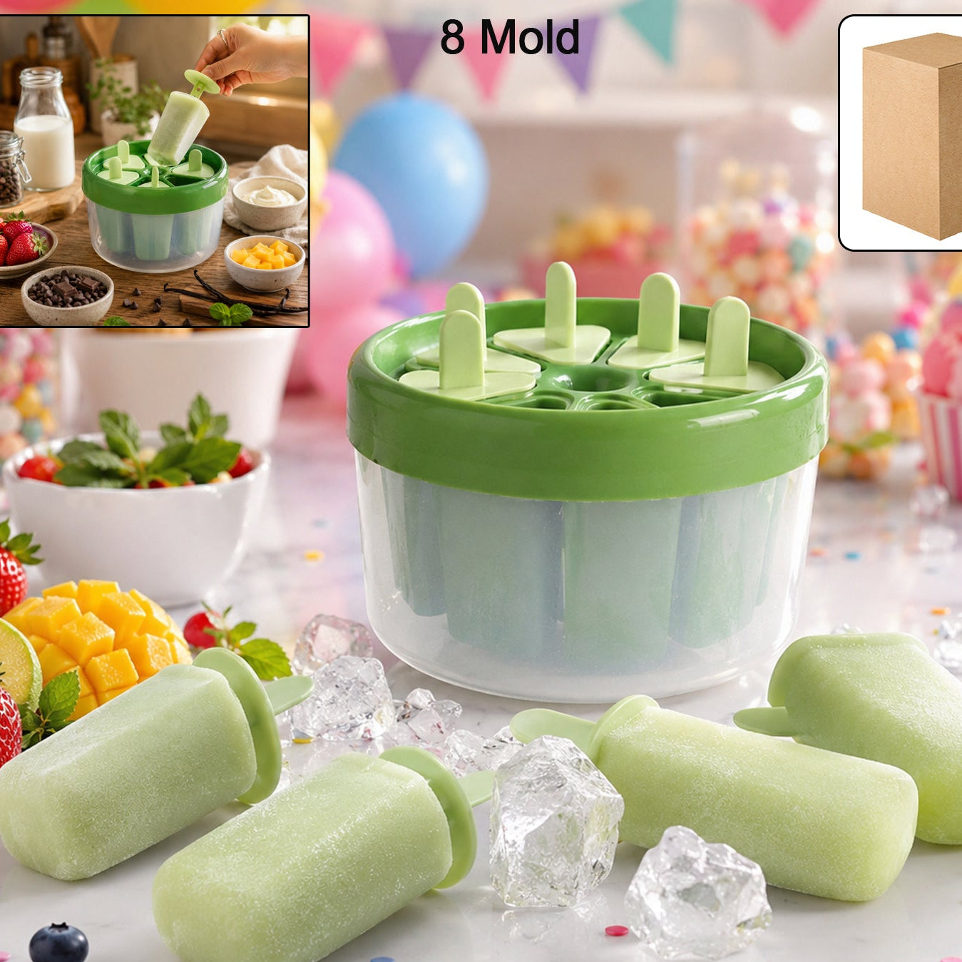 Plastic Ice Candy Mould Tray - 8 Popsicle Cavities, Reusable DIY Frozen Dessert Maker - Happy Price - Image 1