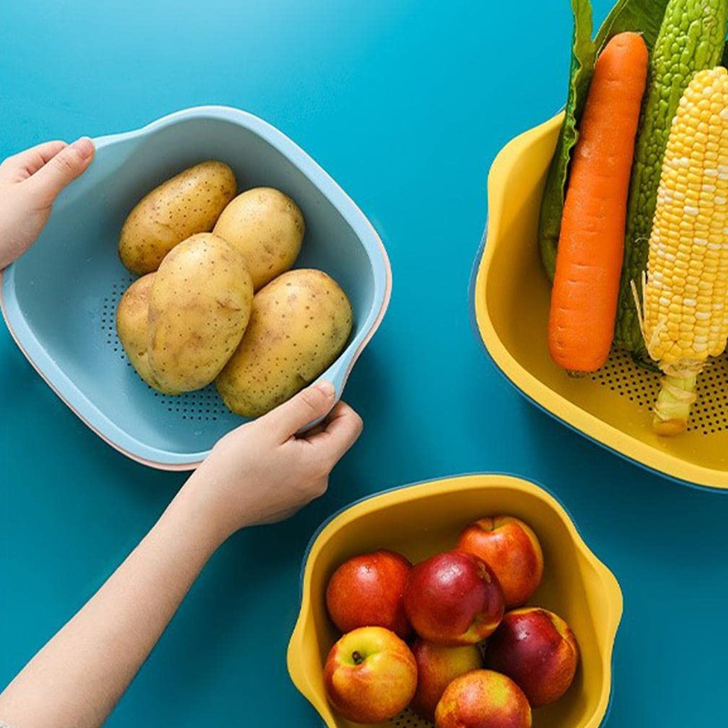 Kitchen Bowl Plastic Washing Bowl And Strainer Drainer Basket For Home  Kitchen Use - Happy Price - Image 6