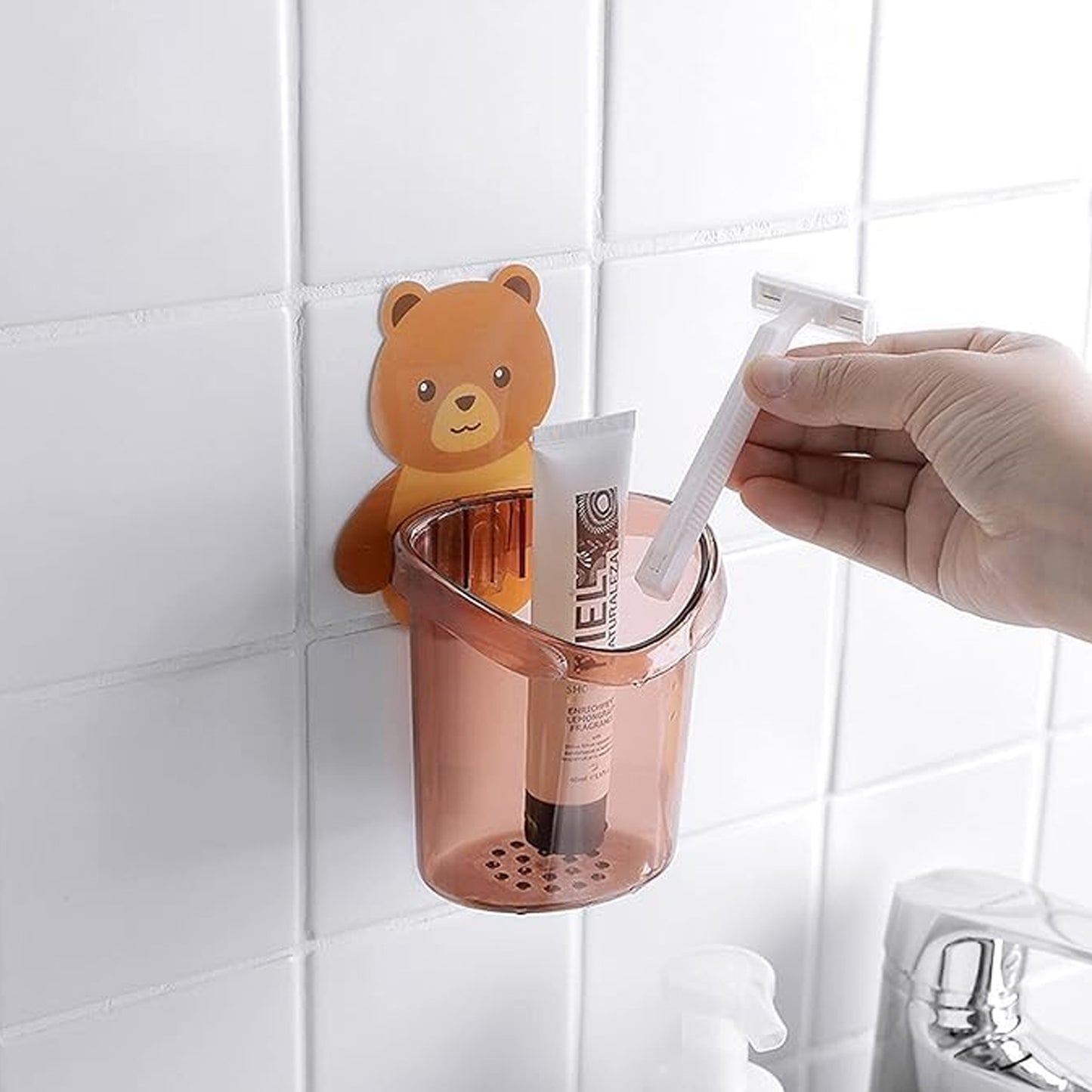 Cute Teddy Bear Toothbrush Holder for Kids - 3 Pc Set - Happy Price - Image 3