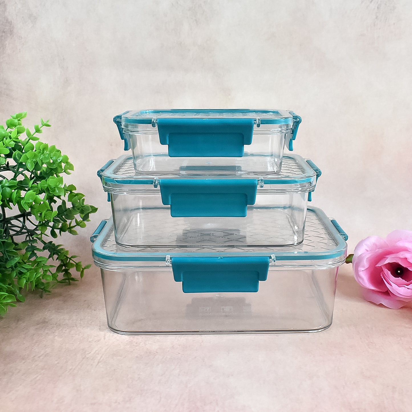 Set of 3 Airtight Plastic Food Containers - 1500, 750, 350 ML Approx - Happy Price - Image 2