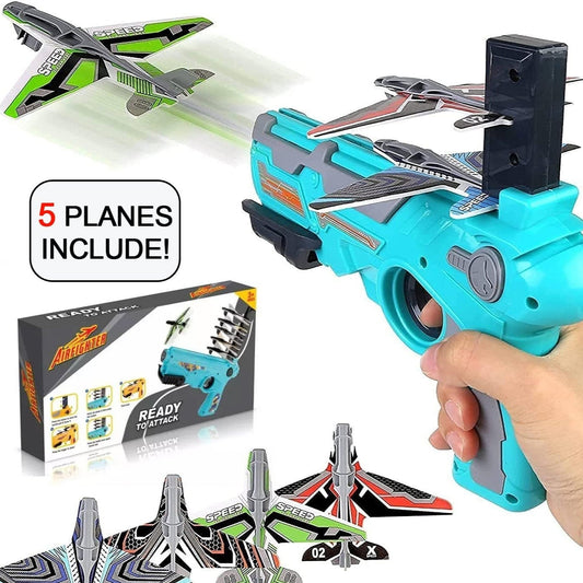 Airplane Launcher Gun Toy With Foam Glider Planes Outdoor Games For Children Best Aeroplane Toys For Kids Air Battle Gun Toys  ( 5 Plane Include ) - Happy Price - Image 1
