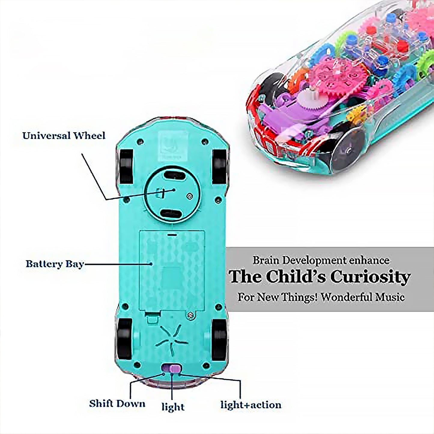 Automatic 360 Degree Rotating Transparent Gear Concept Car With Musical And 3d Flashing Lights Toy For Kids Boys  Girls (Multicolor  Battery Not Included) - Happy Price - Image 4