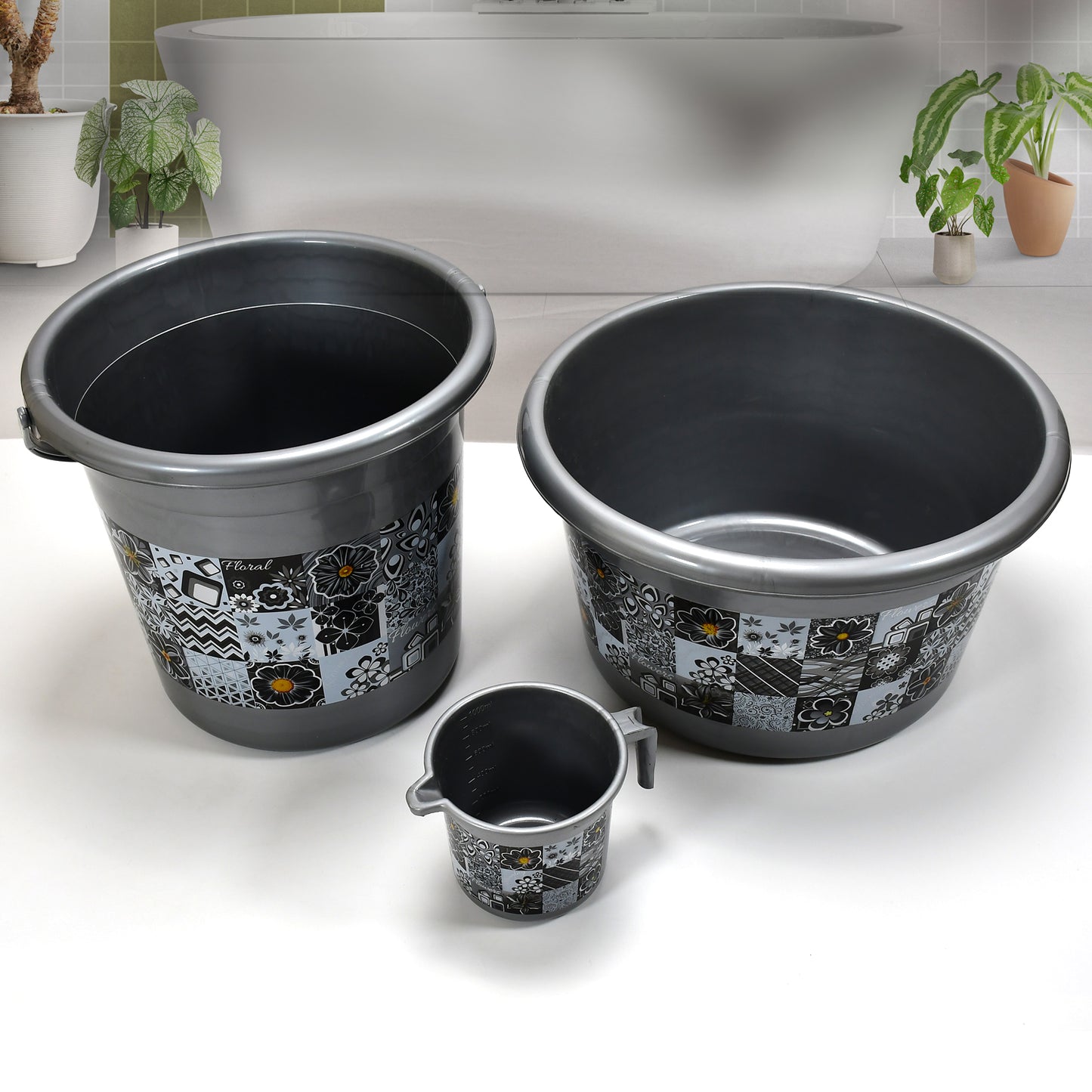 Large Capacity Plastic Bathroom Set Of 7pieces (1pc Big Tub 1pc Bucket1pc Dustbin 1pc Mug 1pc Soap Case 1pc Dustpan 1pc Stool) - Happy Price - Image 5