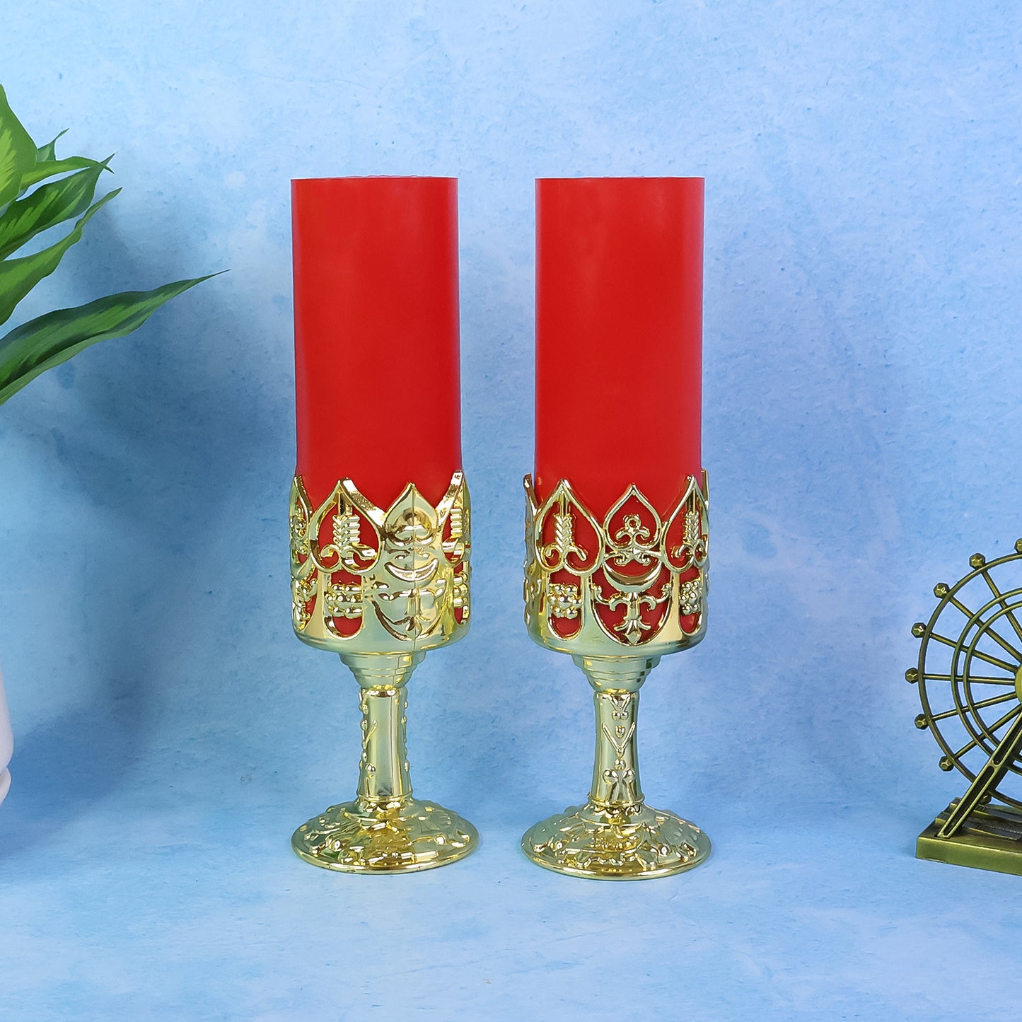 Set of 2 Decorative LED Candle Lamps with Golden Stand - Happy Price - Image 6
