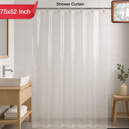 Clear Waterproof PVC Shower Curtain 75x52 Inch with Reinforced Eyelets - Happy Price - Image 1