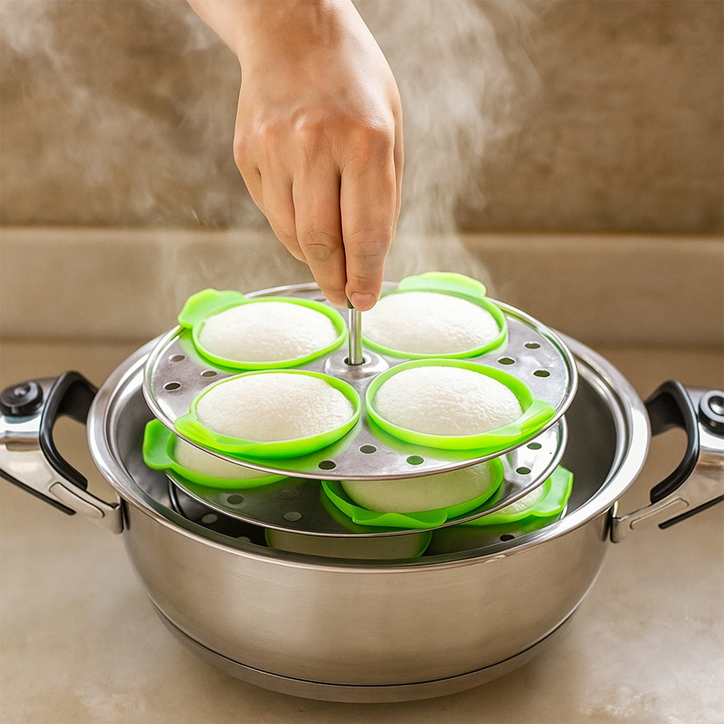Silicone Idli Maker Cups - Set of 4 | Non-Stick Steamer Moulds for Idli, Dhokla & Egg - Happy Price - Image 5