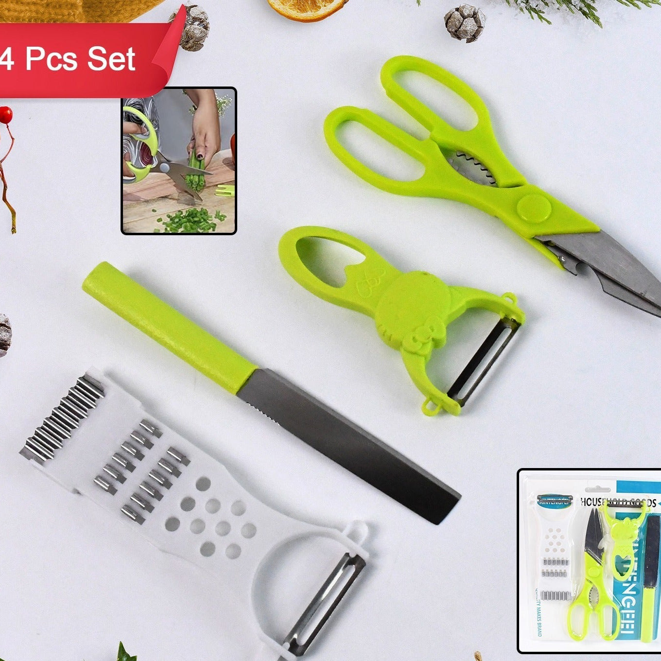 4-piece Kitchen Cutting Set Scissors Peeler Grater  Slicer And Knife - Happy Price - Image 1