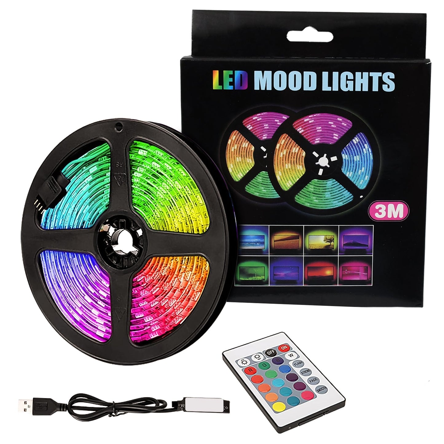 3 Meter RGB LED Strip Light with Remote for TV, PC, and Home Ambiance - Happy Price - Image 2