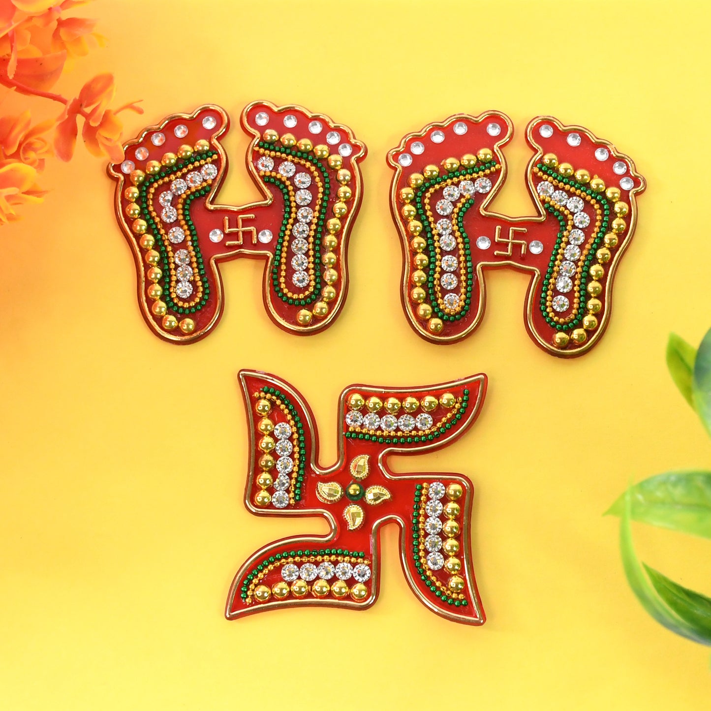 Decorative Laxmi Charan (Pagla)  Swastik Combo Set (3pc Set) - Happy Price - Image 2
