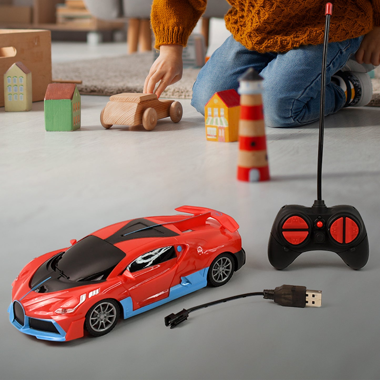 Remote Control Spray Exhaust Sports Car - USB Rechargeable RC Racer with LED Lights (1 Set) - Happy Price - Image 4