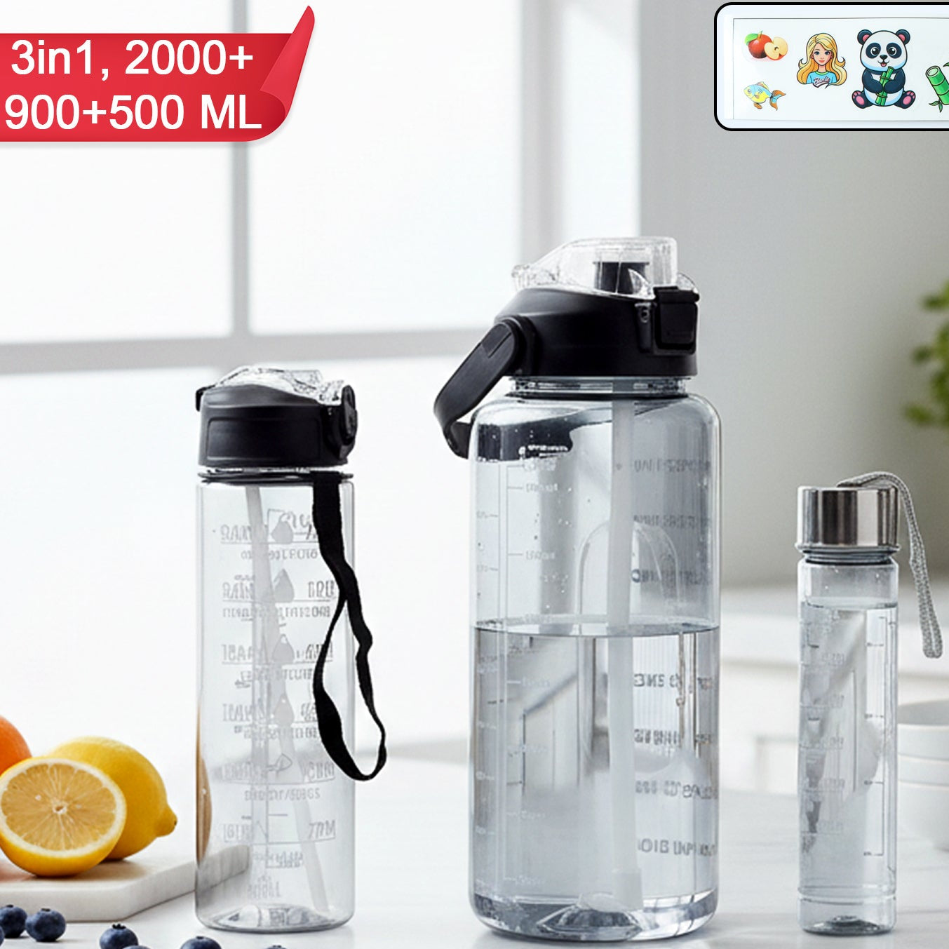 3-in-1 Multipurpose Water Bottle Set: 2000ml, 900ml, 500ml Combo Pack (3 Pc) - Happy Price - Image 1
