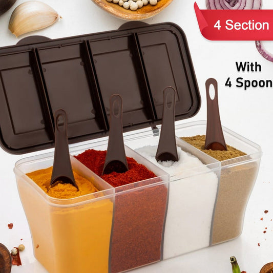 4 Section Airtight Kitchen Storage Container with Spoons (1 Pc, Assorted Colors) - Happy Price - Image 1