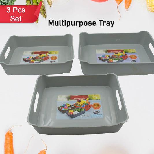 Multipurpose Organising  Storage Plastic Tray  Fruit  Vegetable Multi Purpose Tray Organizer For Kitchen Countertop Cabinet Bathroom Plastic Storage Basket For Store Fruits Vegetables Magazines Cosmetics Stationary Set Of 3 - Happy Price - Image 1