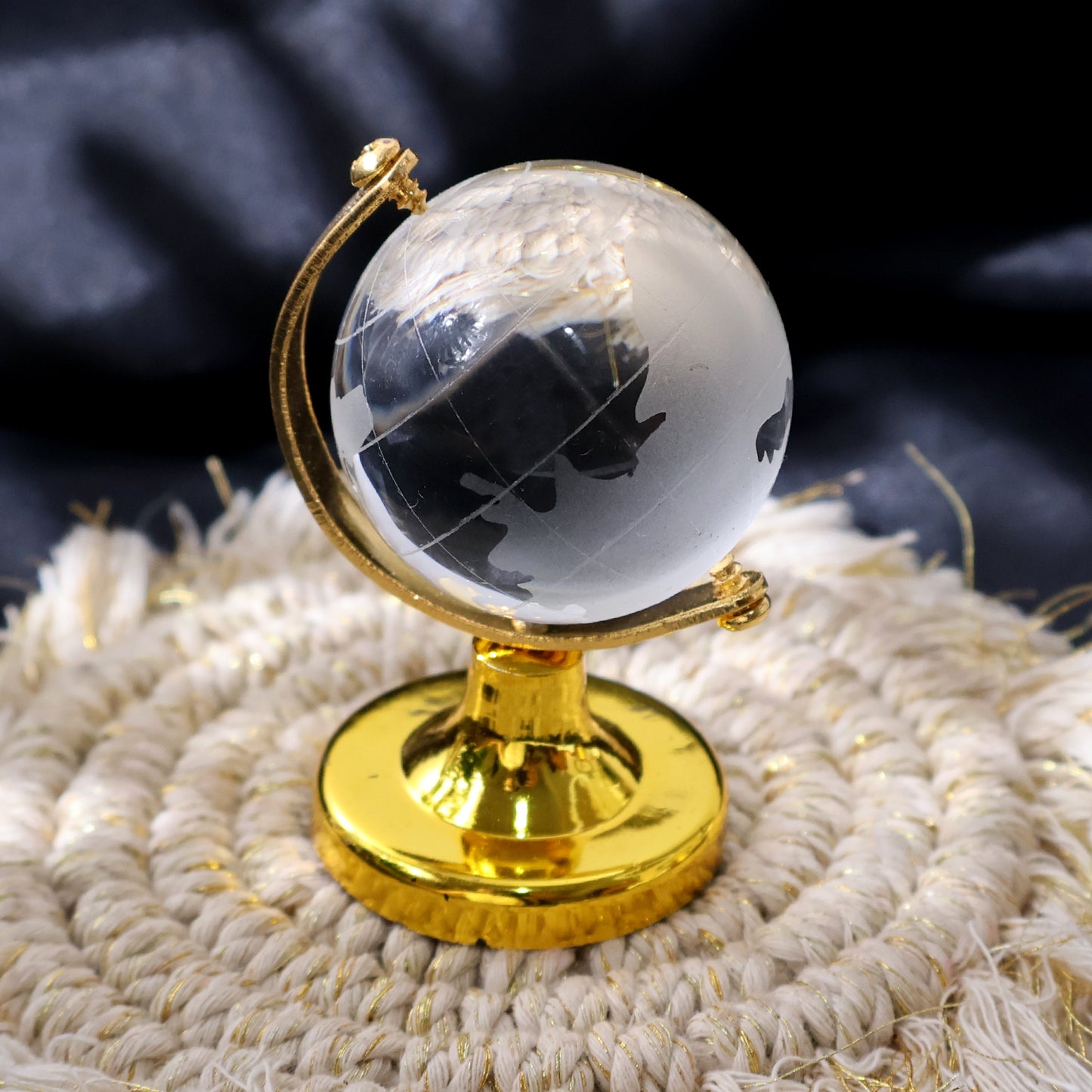 Small Crystal Globe Table Showpiece With Golden Stand (1 Pc) - Happy Price - Image 3