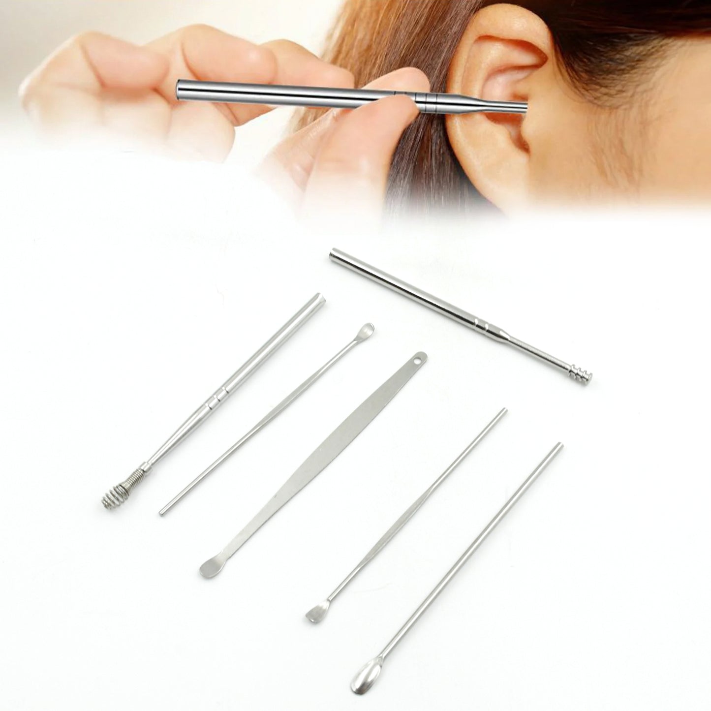 6pcs Ear Wax Removal Kit With Keychain Holder  Ear Cleansing Tool Set  Ear Curette Ear Wax Remover Tool For Outdoor Camping Travel Picnic (6 Pc) - Happy Price - Image 6